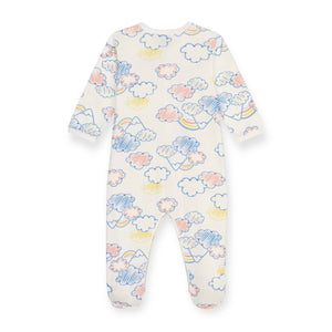 Petit Bateau Front Snap Cloud Print Footie ~ White Multi