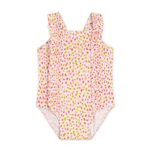 Petit Bateau Baby Printed Swimsuit w/ Ruffles ~ White Multi