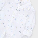 Mayoral Boys Sailboat Print l/s Linen Shirt ~ Off-White/Blue