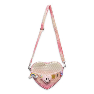 Bari Lynn Charm Link Heart Shaped Crossbody Bag ~ Pink