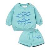 Play Up Baby Waves Fleece Sweatshirt & Sweatshorts Set ~ Light Turquoise