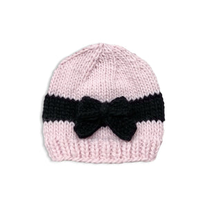 The Blueberry Hill Knit Bow Hat ~ Baby Pink/Black