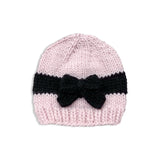 The Blueberry Hill Knit Bow Hat ~ Baby Pink/Black