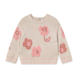 Mayoral Baby Girl Flowers Jacquard Sweater ~ Milk/Heathered Pink