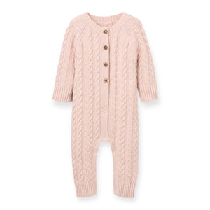 Elegant Baby Horseshoe Cable Knit Romper ~ Blush