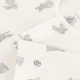 Petit Bateau Front Snap Bunny Print Footie ~ White/Grey