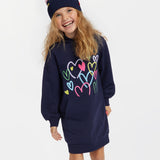 Billieblush Hooded Sweatshirt Dress w/ Hearts Graphic ~ Indigo