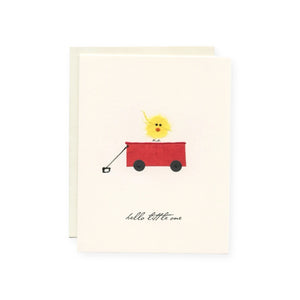 Flaunt Baby Card ~ Hello Little One, Bird on Red Wagon
