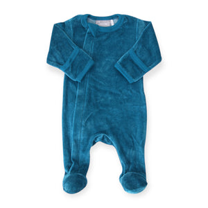 Coccoli Microstripe Velour Zip Footie ~ Teal