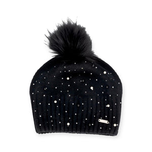 Bari Lynn Scattered Pearl & Crystal Hat w/ Pom