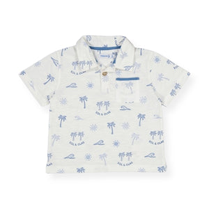 Mayoral Baby Boy Sun & Waves s/s Polo & Shorts Set ~ White/Capri Blue