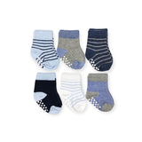 Jefferies Socks Baby Non-Skid Crew Socks 6pk ~ Blue Multi Stripe