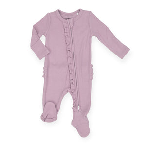 Angel Dear 2 Way Ruffle Zipper Footie ~ Ribbed Dusty Lavender