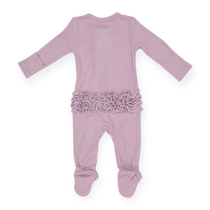Angel Dear 2 Way Ruffle Zipper Footie ~ Ribbed Dusty Lavender
