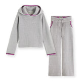 Scotch & Soda Girls Hooded Knit Pullover & Pants Set 7-12 ~ Grey Melange/Purple