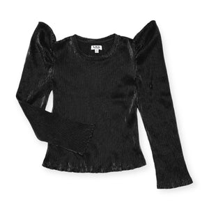 MIA New York Metallic Plisse Puff Sleeve Top & Skirt Set 7-12 ~ Black