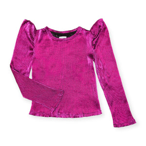 MIA New York Metallic Plisse Puff Sleeve Top & Skirt Set 7-12 ~ Berry