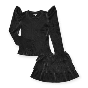 MIA New York Metallic Plisse Puff Sleeve Top & Skirt Set 7-12 ~ Black