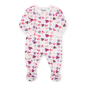 Coccoli Printed Zip Footie ~ Cream Hearts