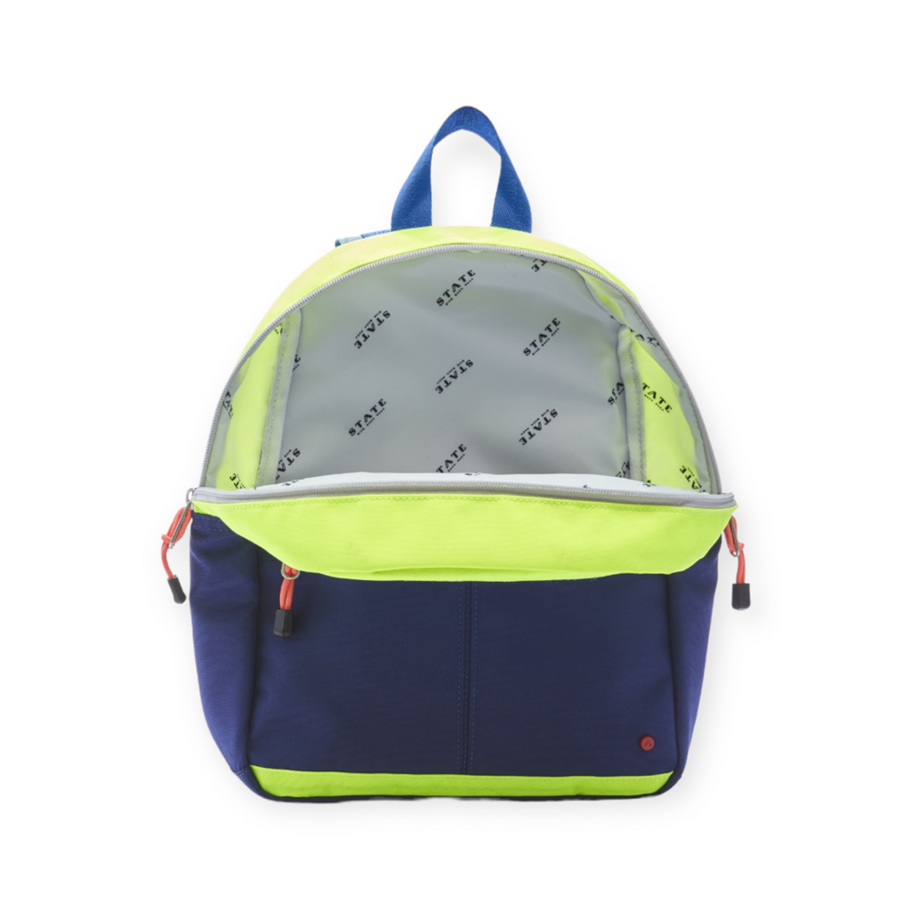 State Bags Mini Kane Backpack Navy Neon Born Yesterday