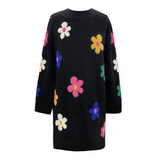 Hannah Banana Colorful Flowers Sweater Dress ~ Black Multi
