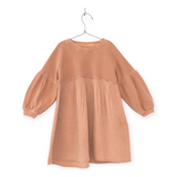 Play Up Girls Bi-Material Balloon Sleeve Dress ~ Dusky Rose