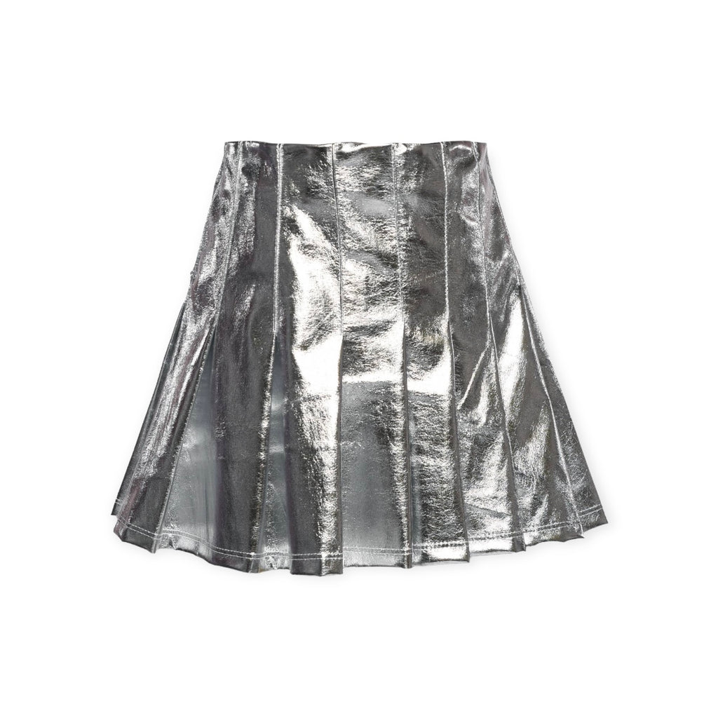 Silver faux clearance leather pleated skirt