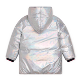 Billieblush Long Hooded Puffer Coat w/ Hearts ~ Silver