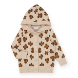 Mayoral Girls Floral Leopard Jacquard Knit Hooded Cardigan ~ Beige