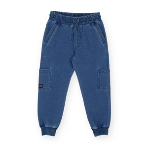Mayoral Boys Fleece Lined Denim Cargo Joggers ~ Medium wash