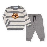 Mayoral Baby Boy Striped Knit Raccoon Sweater & Joggers Set ~ White/Storm