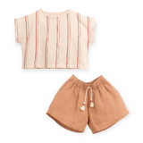 Play Up Girls Striped Boxy Tee & Linen Shorts Set ~ Pale Pink/Sienna