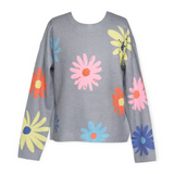 Hannah Banana Flowers Sweater w/ Crystals ~ Grey Multi