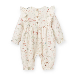 Elegant Baby Ruffle Sleeve Muslin Romper ~ Owl Print