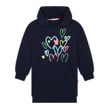 Billieblush Hooded Sweatshirt Dress w/ Hearts Graphic ~ Indigo