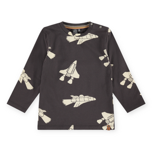 Babyface Boys l/s Printed T-Shirt ~ Space Shuttles/Dark Grey