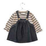 Play Up Baby l/s Striped Top w/ Frill & Denim Dress Set ~ Sand/Antra
