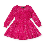 Rock Your Kid l/s Sequin Dress ~ Hot Pink