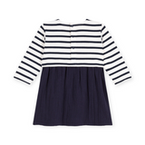 Petit Bateau l/s Striped Top Gauze Bottom Dress ~ Navy/White