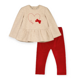 Mayoral Baby Girl Love Peplum Top & Velvet Leggings Set ~ Oatmeal/Red