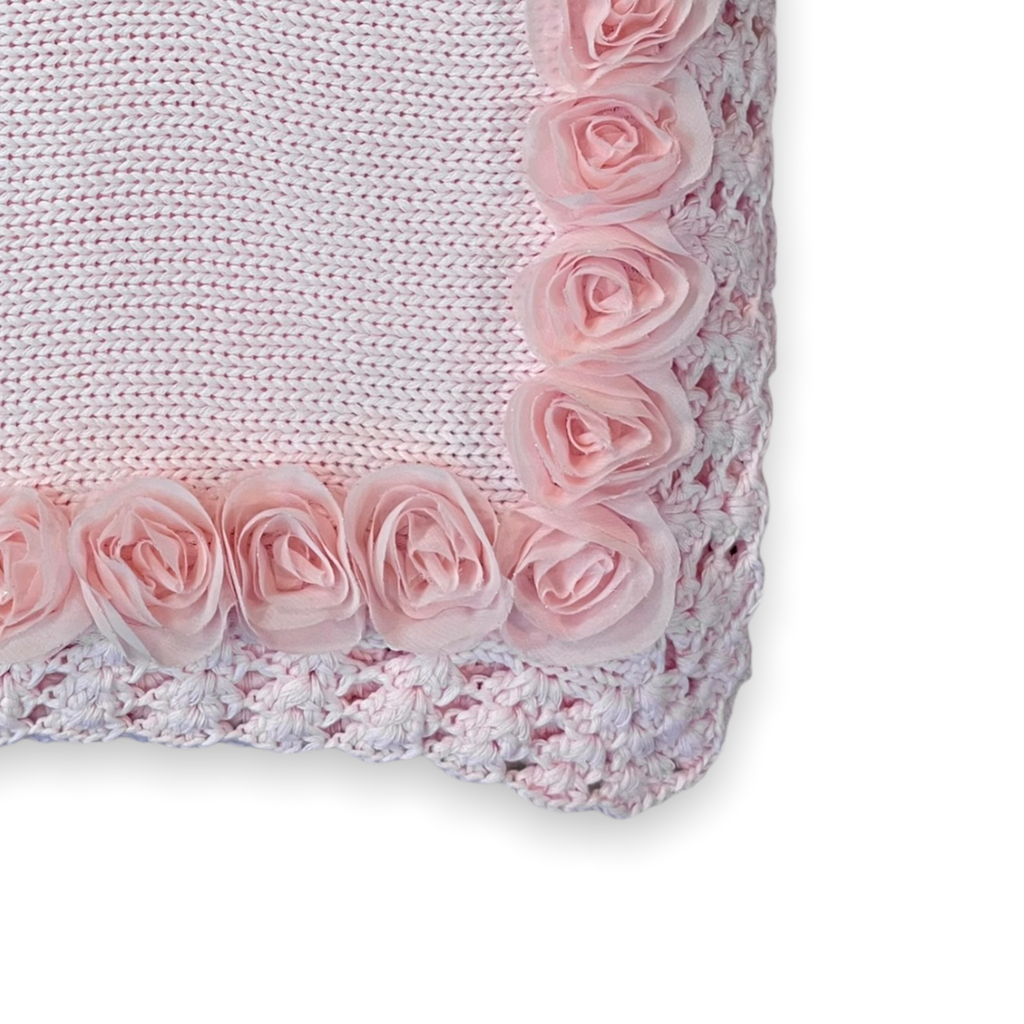 Gita Knit Blanket ~ Pink w/ Pink Chiffon Roses
