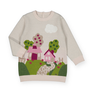 Mayoral Baby Girl Houses Knit Dress ~ Oatmeal/Multi