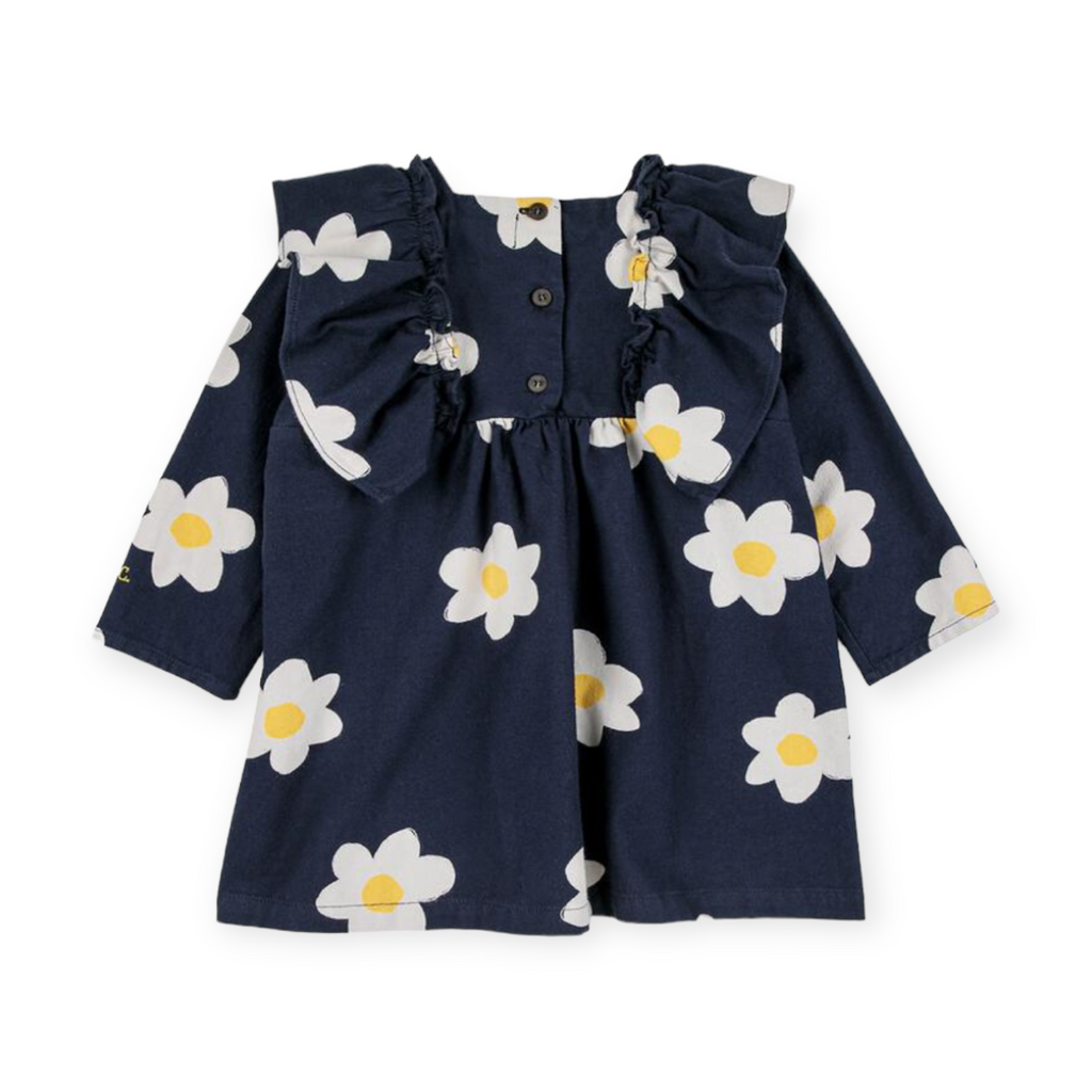 Bobo Choses Baby Printed Ruffle Woven Dress ~ Big Flower/Dark Navy