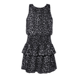 Hannah Banana Smocked Waist Leopard Print Dress ~ Black/Silver