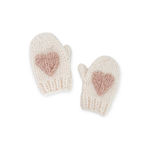 The Blueberry Hill Heart Knit Baby Mittens ~ Cream/Blush