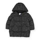 Mayoral Girls Heart Print Long Puffer Coat ~ Black