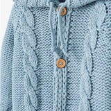 Elegant Baby Chunky Cable Knit Hooded Pom Pom Cardigan ~ Blue