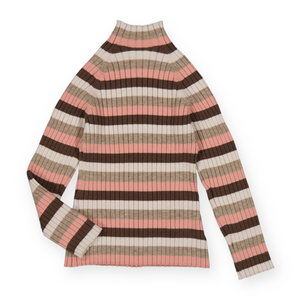 Mayoral Girls Ribbed Mock Neck Top 7-12 ~ Blush Stripe