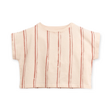 Play Up Girls Striped Boxy Tee & Linen Shorts Set ~ Pale Pink/Sienna