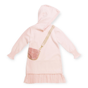 Imoga Sofia Hooded Knit Dress w/ Faux Fur Purse ~ Powder